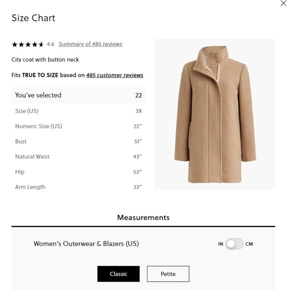 J. Crew Factory Button Neck City Coat Plus Size– Heather Acorn (Tan/Camel) - Picture 8 of 8